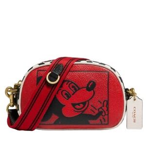 NWT💃Coach Disney Mickey Mouse Camera Crossbody/Pebble Leather/ Red-White